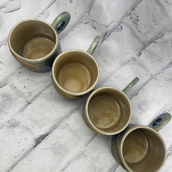 F Widayanto Slanted Ceramic Mugs Set of 4 Artisan Made Ceramic Butterfly Design - Picture 5 of 10